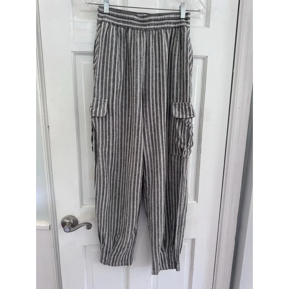 BDG Urban Outfitters Baggy High Waist Crop Lagenlook Pants S Gray Stripe Cargo